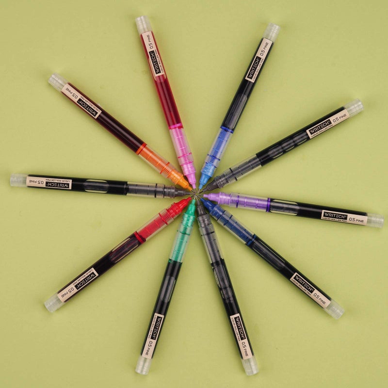 WRITECH Rolling Ball Quick Dry 0.5 mm Extra Fine Point 10 Pcs Liquid Rollerball Multicolor (Multicolor) - Image 4